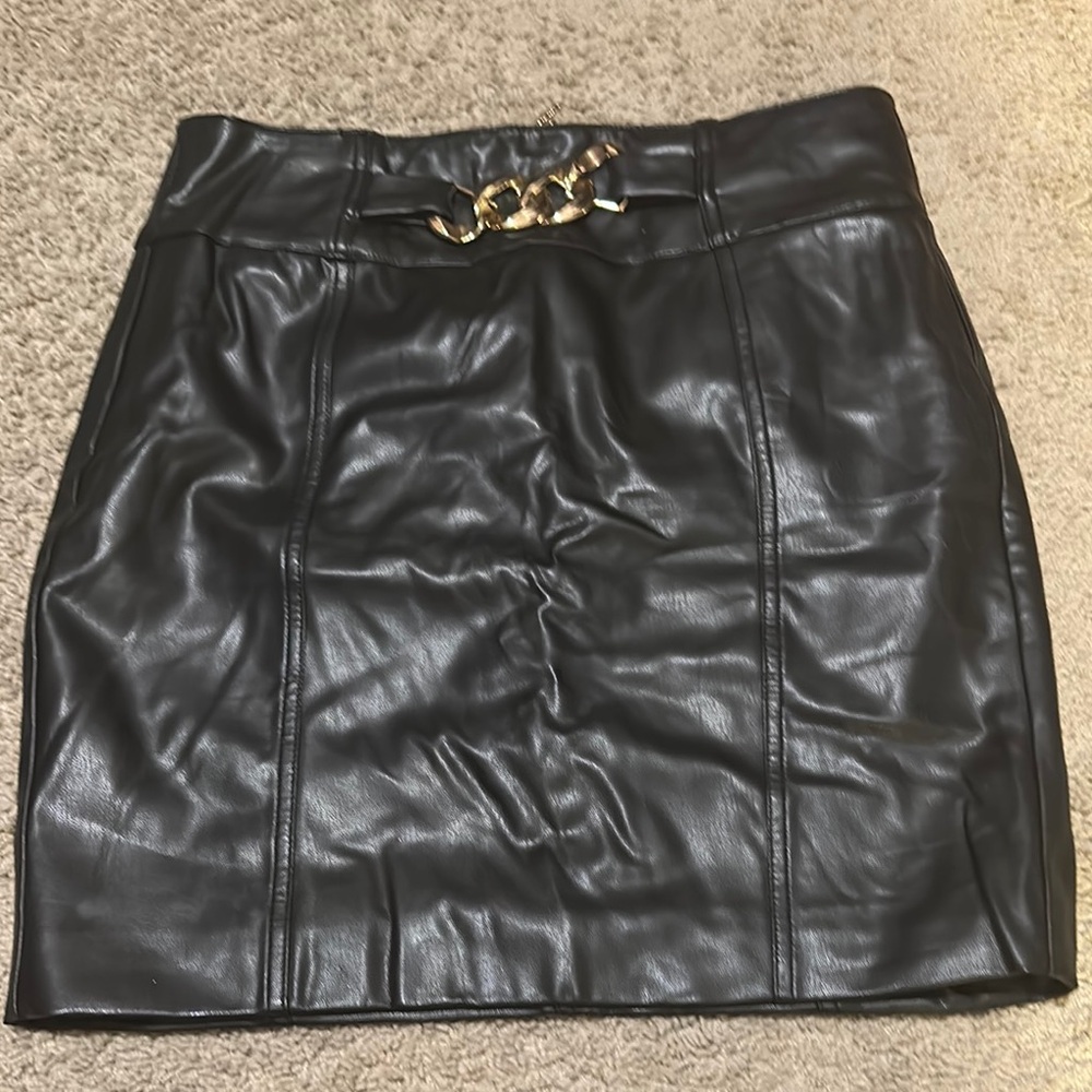 Black Leather Skirt with Gold Accent from Guess